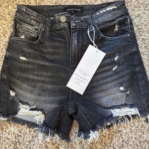 Risen Black Distressed High-Rise Jean Shorts